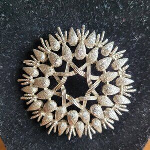 Signed Coro Large Brooch Silver Toned FREE SHIP